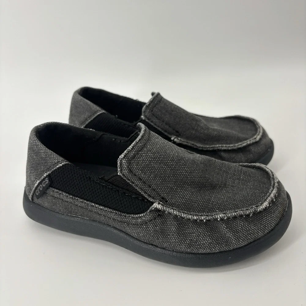 Crocs Gray Santa Cruz Canvas Loafers Size C 12 Little Kid Black‎ Gray Slip On
